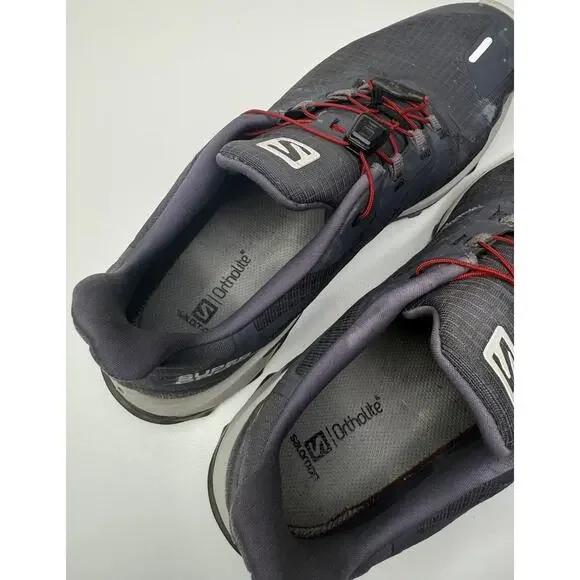 Men’s 11.5 Salomon Black and Red Athletic Hiking Trail Sneakers - Picture 11 of 12